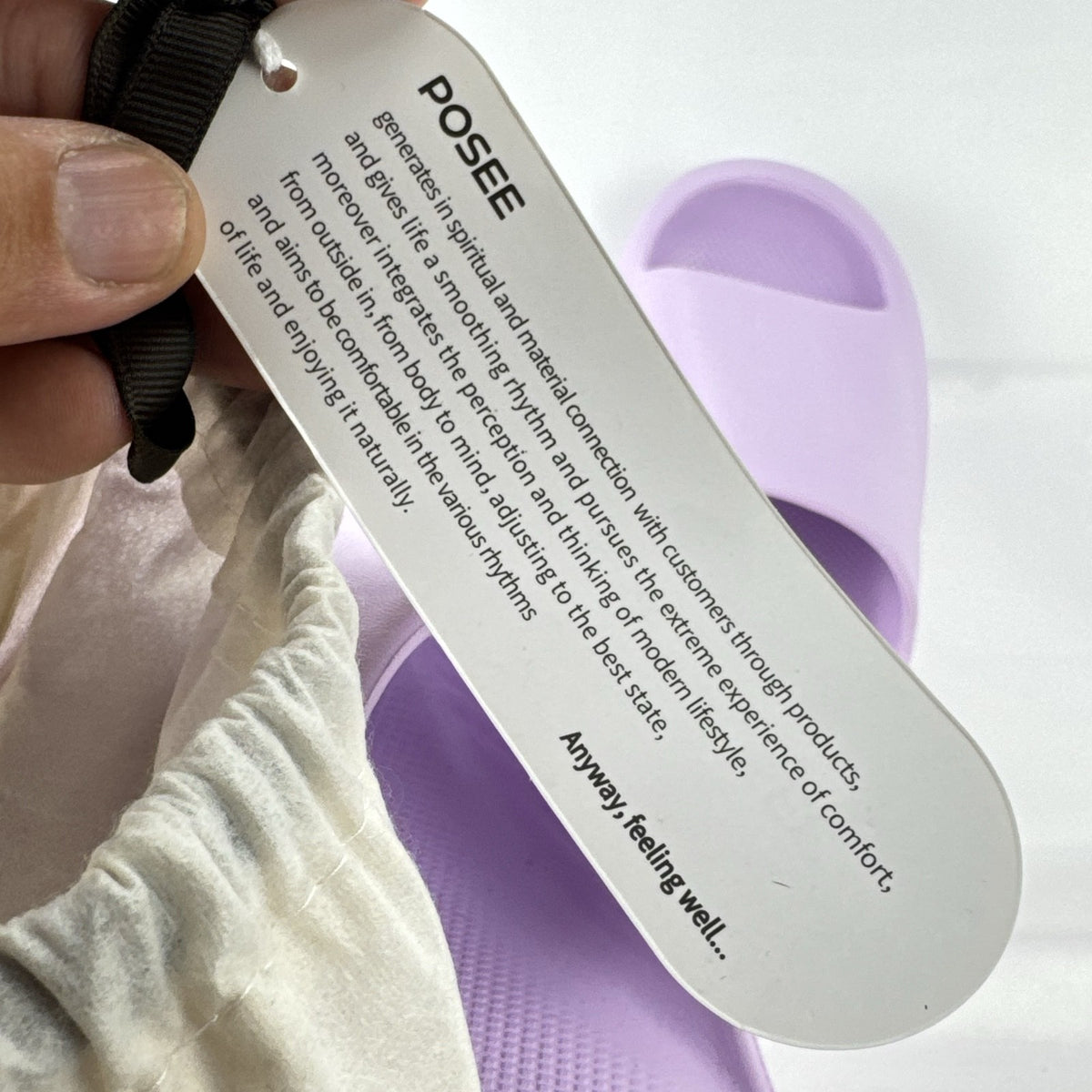 Posee women's lavender purple cloud slide sandals with thick EVA foam sole and dust bag.