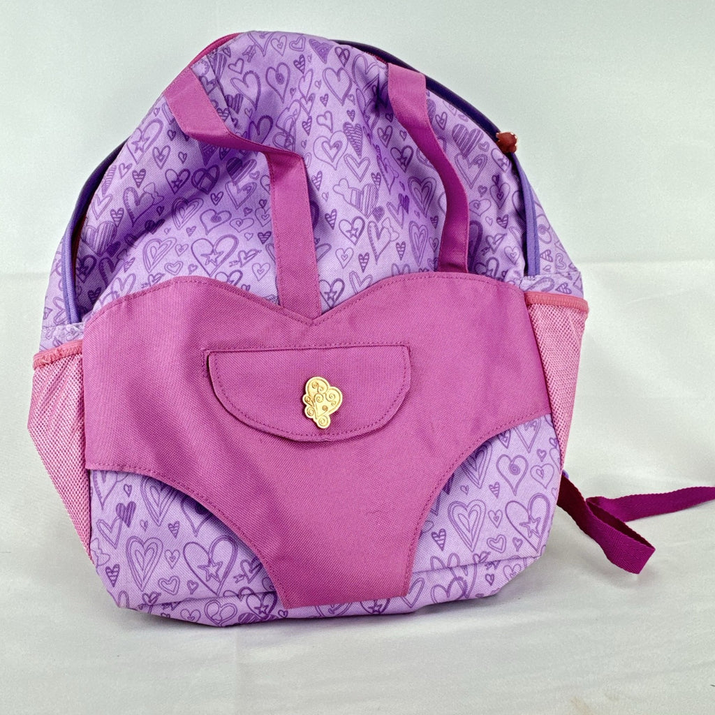 Battat Our Generation pink and purple heart print 18-inch doll carrier backpack