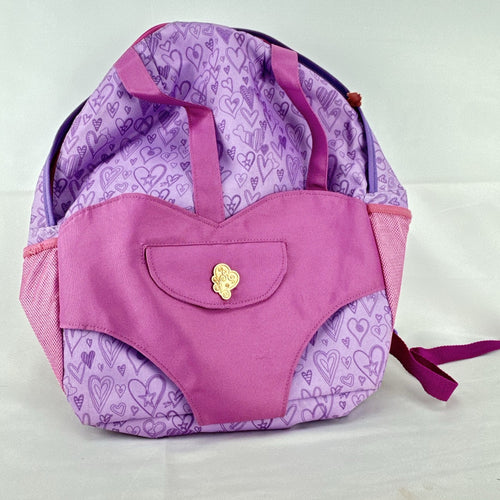 Battat Our Generation pink and purple heart print 18-inch doll carrier backpack