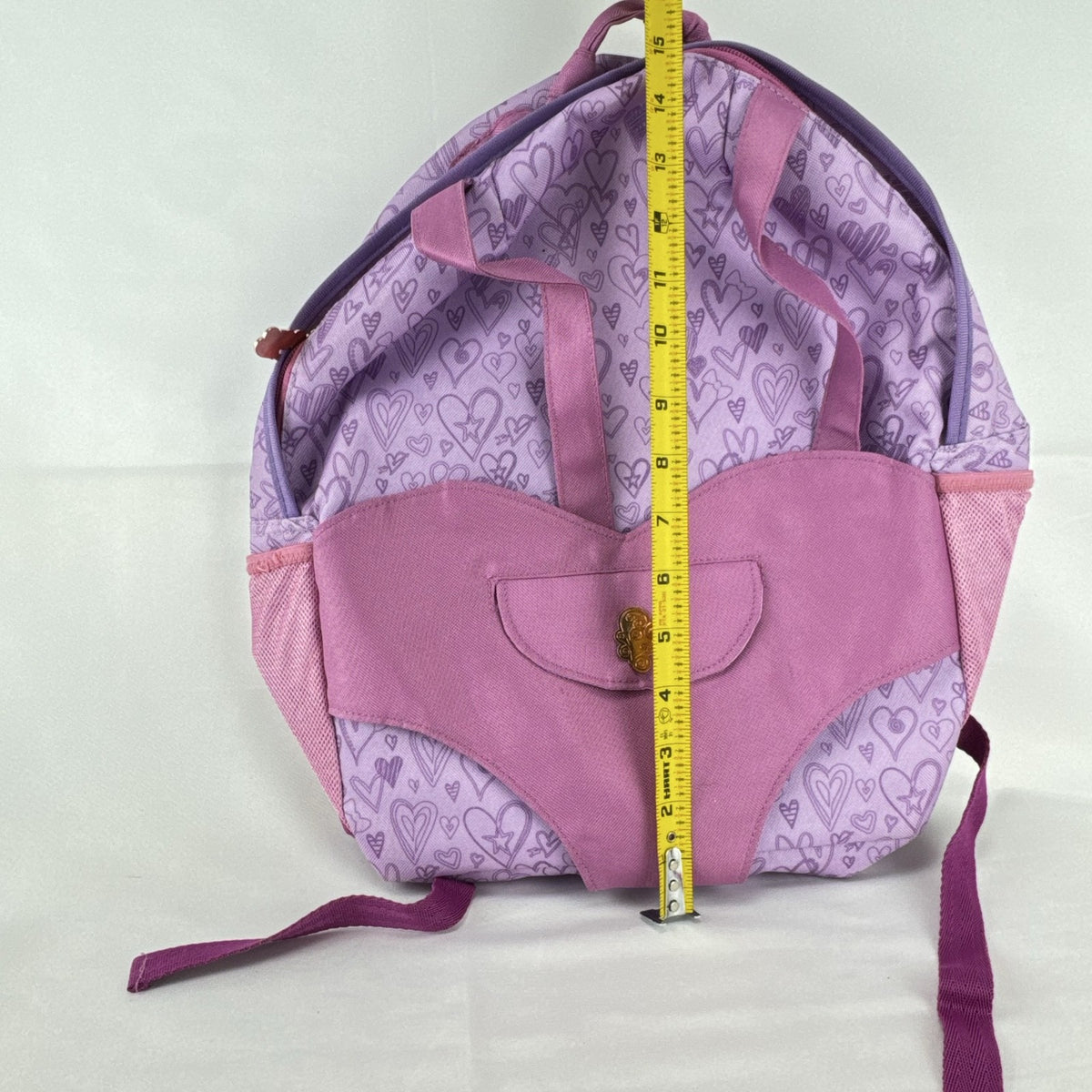 Battat Our Generation pink and purple heart print 18-inch doll carrier backpack