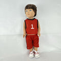 Cititoy 18-inch vinyl boy play doll with blue eyes and brown hair wearing a red basketball jersey and sneakers
