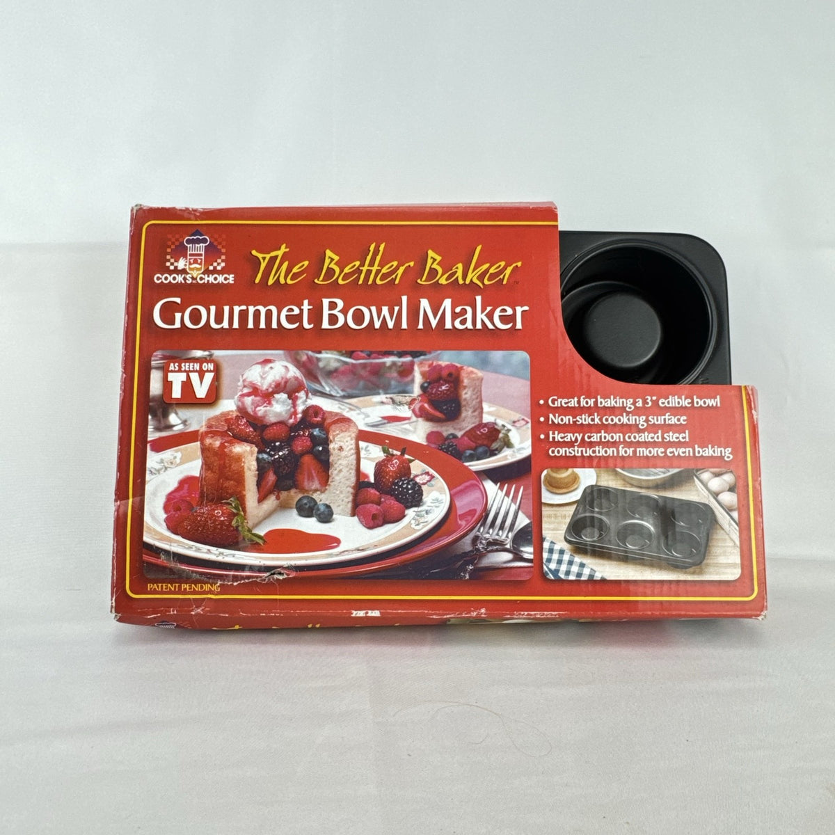 Cook's Choice The Better Baker 6-cavity non-stick carbon steel bowl baking pan in original retail packaging.