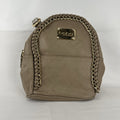 bebe Julia mini backpack purse in taupe quilted faux leather with gold chain trim and original tags