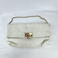 Banana Republic white pebbled leather foldover clutch with woven flap and gold chain strap