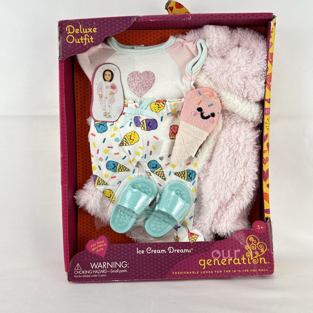 Our Generation 18-inch doll Ice Cream Dreams pajama outfit set with pink hooded robe in original box