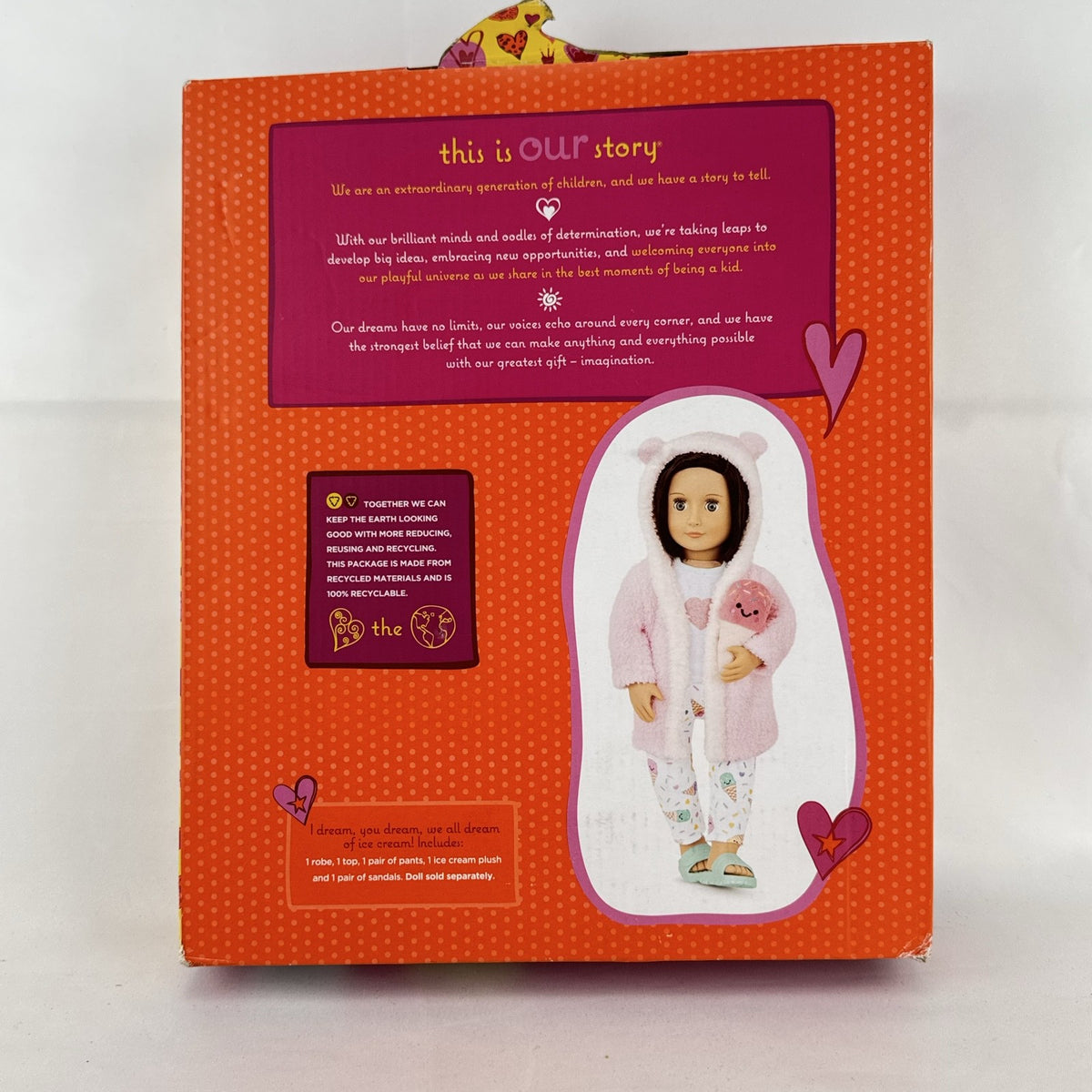 Our Generation 18-inch doll Ice Cream Dreams pajama outfit set with pink hooded robe in original box