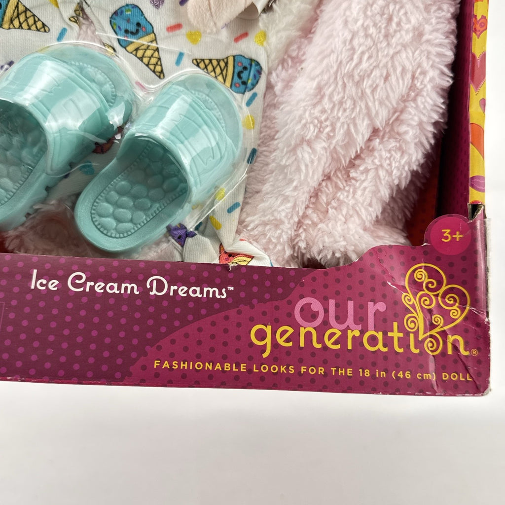 Our Generation 18-inch doll Ice Cream Dreams pajama outfit set with pink hooded robe in original box