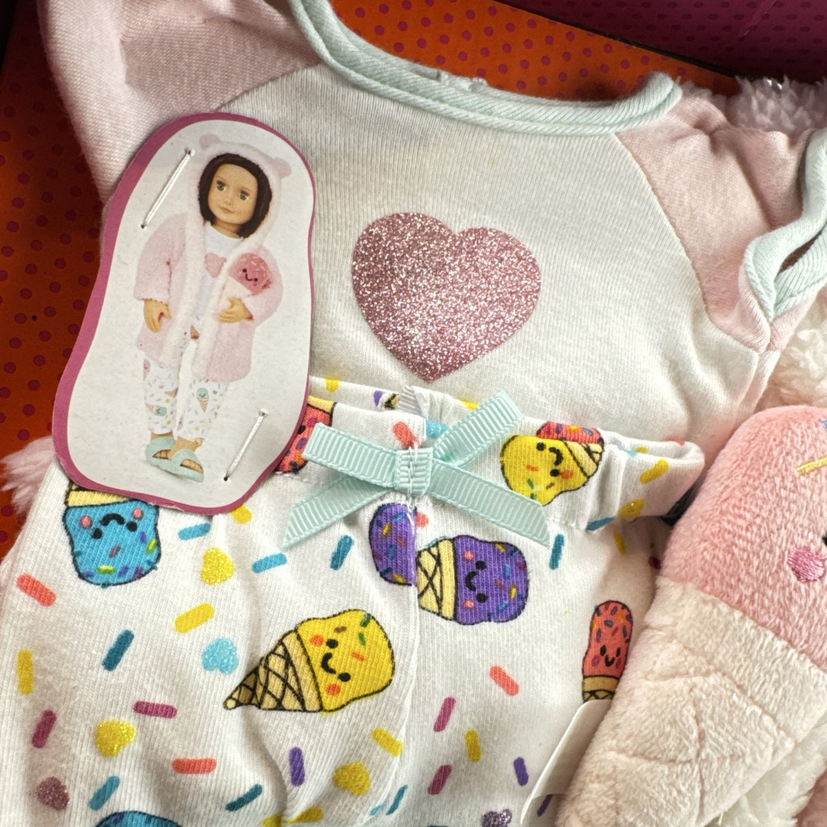 Our Generation 18-inch doll Ice Cream Dreams pajama outfit set with pink hooded robe in original box