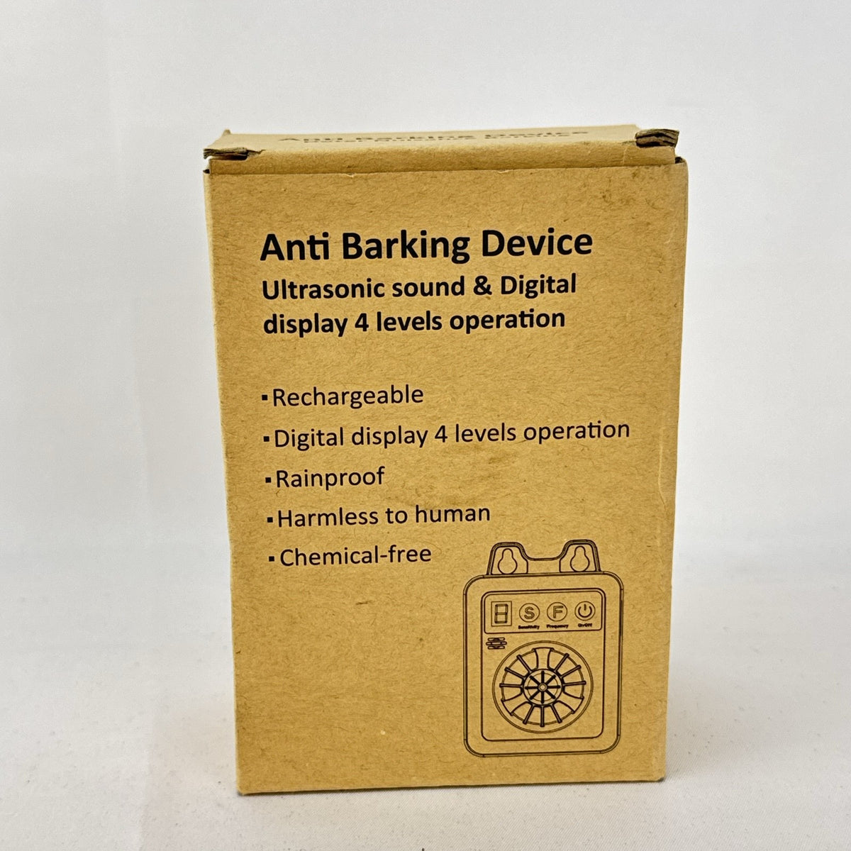Rechargeable ultrasonic dog bark deterrent device with digital display in original packaging