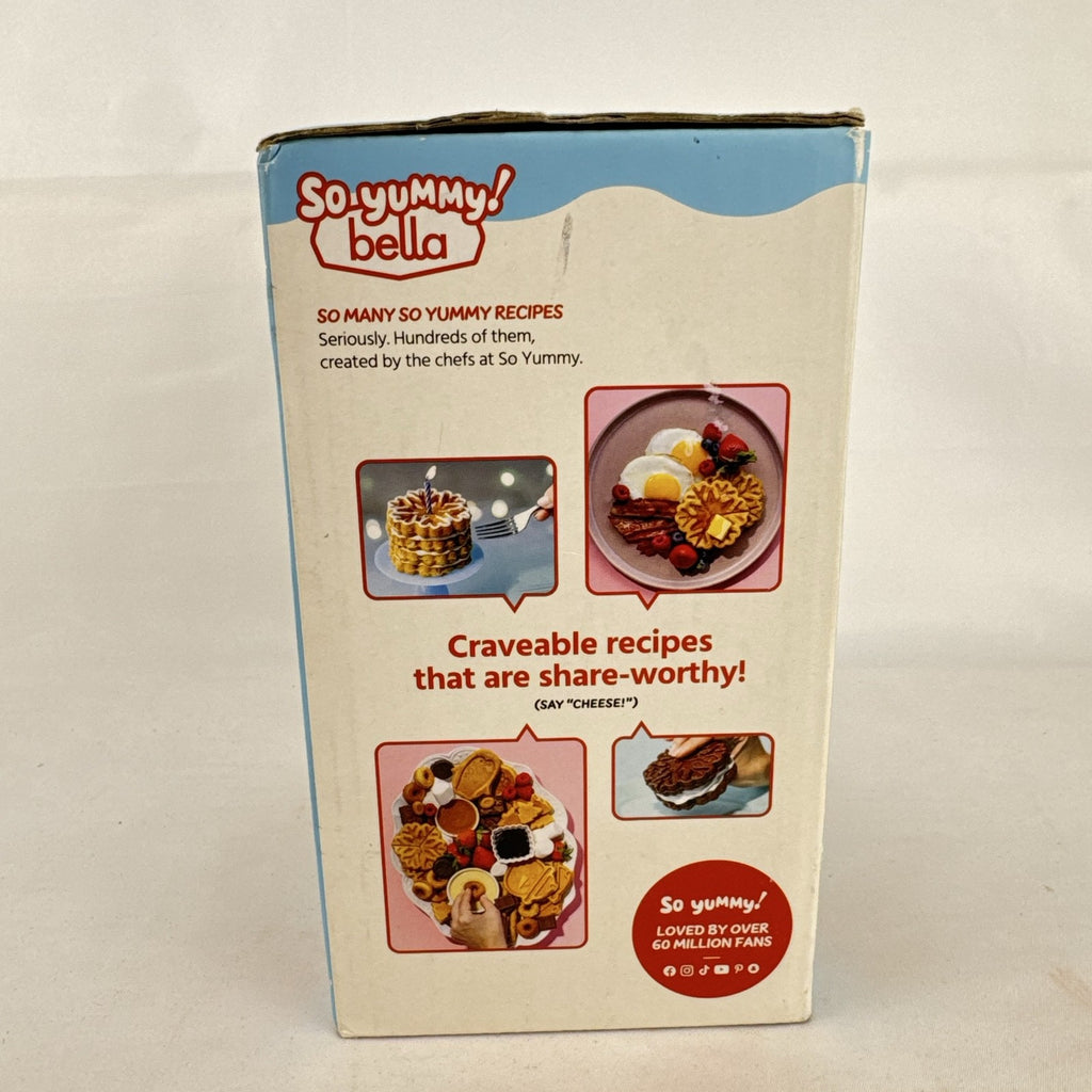 Bella So Yummy navy blue mini dunker waffle maker with holiday snowflake plate pattern