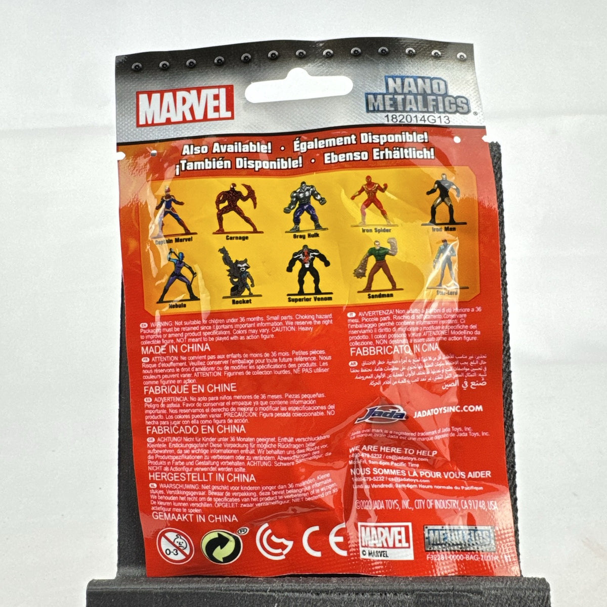 Sealed Jada Toys Marvel Nano Metalfigs mystery foil blind bag pack containing one die-cast metal mini figure.