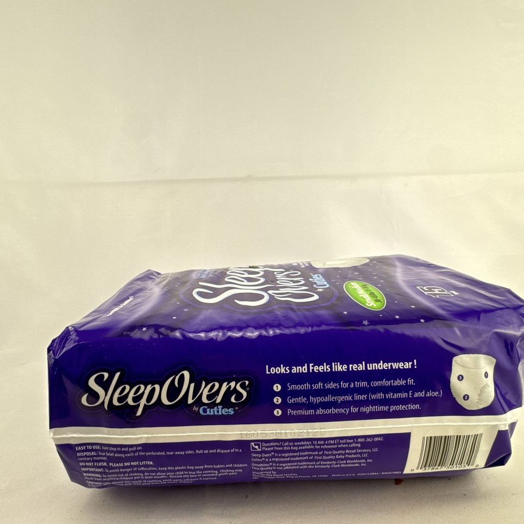 Factory sealed package of Cuties SleepOvers unisex youth overnight pants in size small medium 15 count
