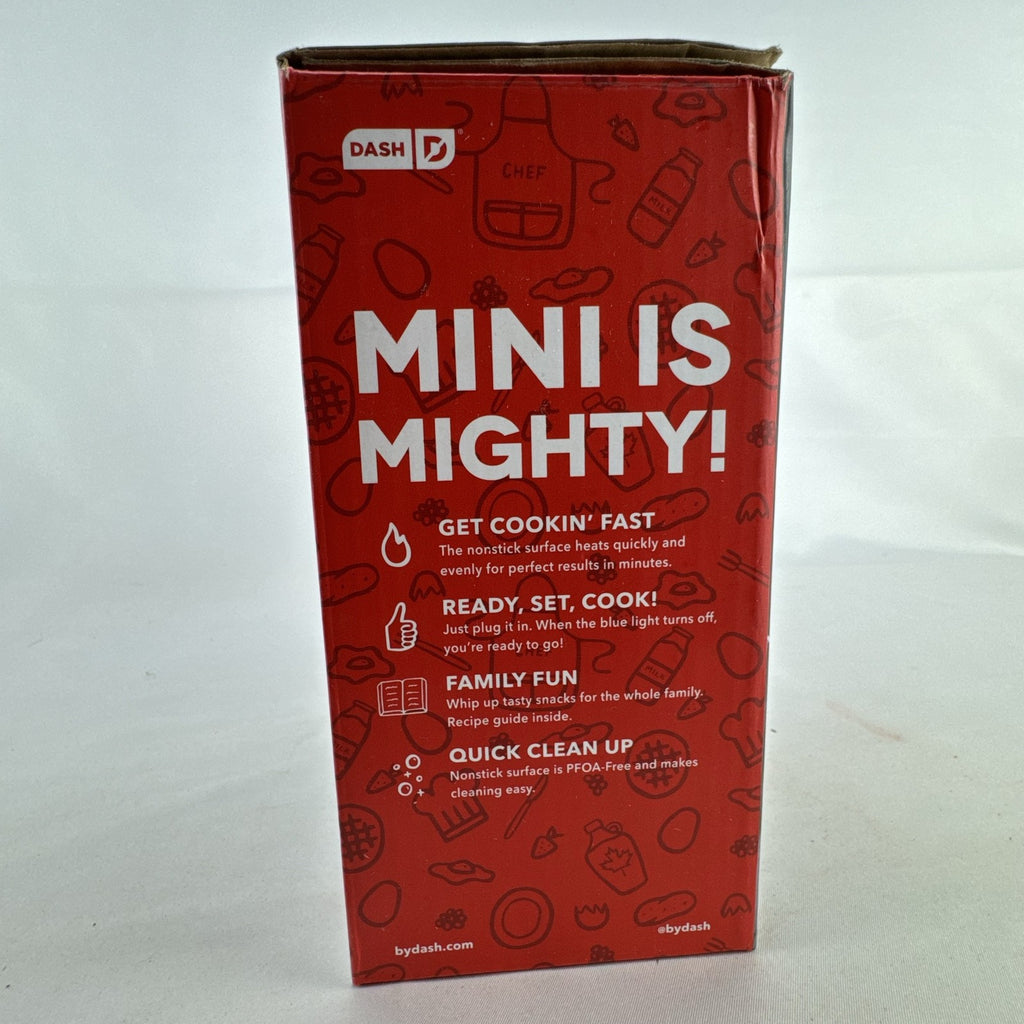 Dash 4-inch black skull mini waffle maker shown with original packaging.