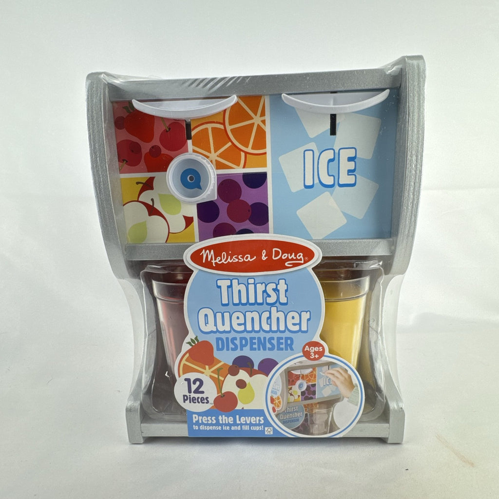 Melissa & Doug Thirst Quencher wooden drink and ice dispenser play set in silver packaging