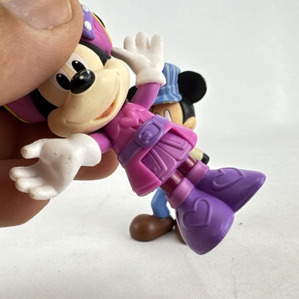 Disney 3-inch molded plastic Mickey Mouse train conductor and Minnie Mouse pirate action figures