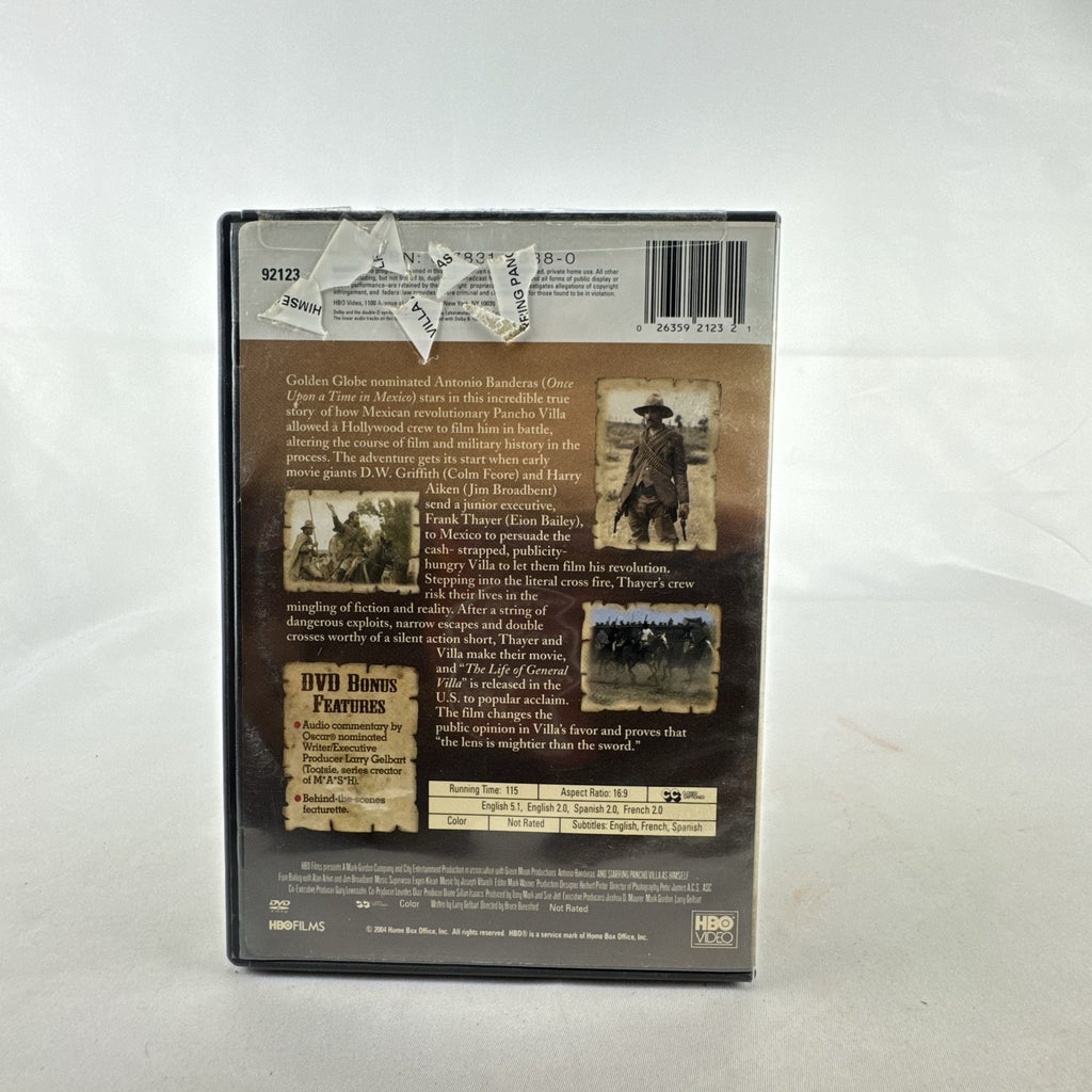 And Starring Pancho Villa as Himself DVD case and disc featuring Antonio Banderas