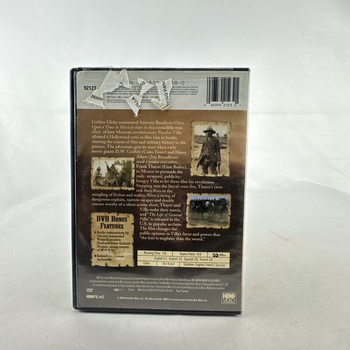 And Starring Pancho Villa as Himself DVD case and disc featuring Antonio Banderas