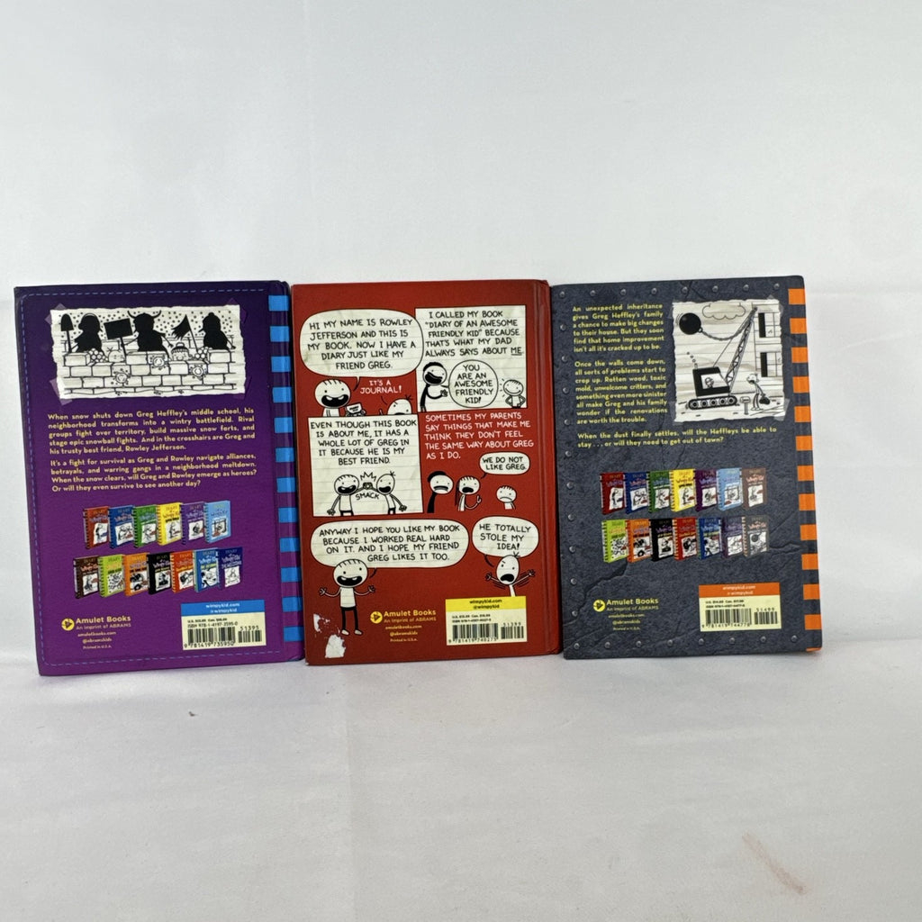 Set of three Jeff Kinney Diary of a Wimpy Kid hardcover books including The Meltdown and Wrecking Ball