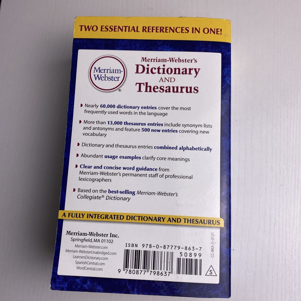 Merriam-Webster's Dictionary and Thesaurus 2014 revised edition paperback book front cover