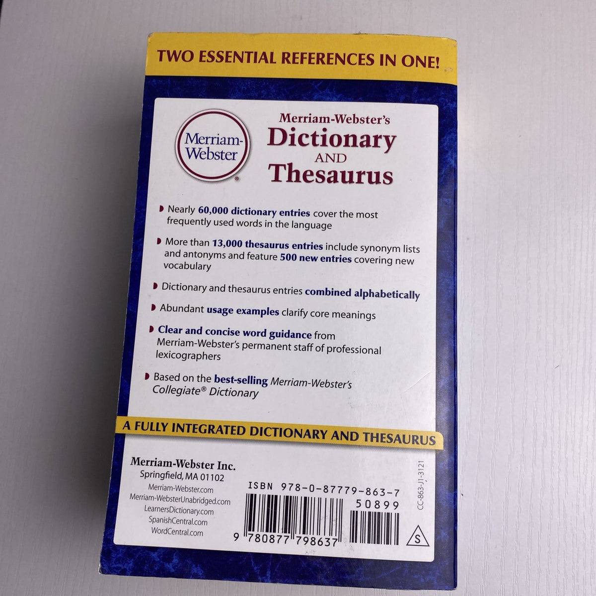 Merriam-Webster's Dictionary and Thesaurus 2014 revised edition paperback book front cover
