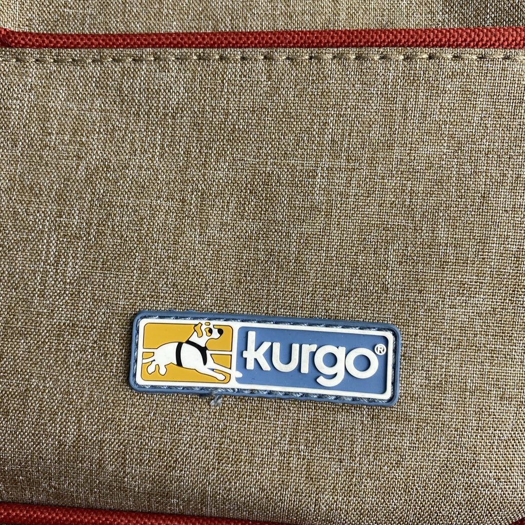 Kurgo pet travel gear organizer tote bag in heathered brown with red piping and dual handles