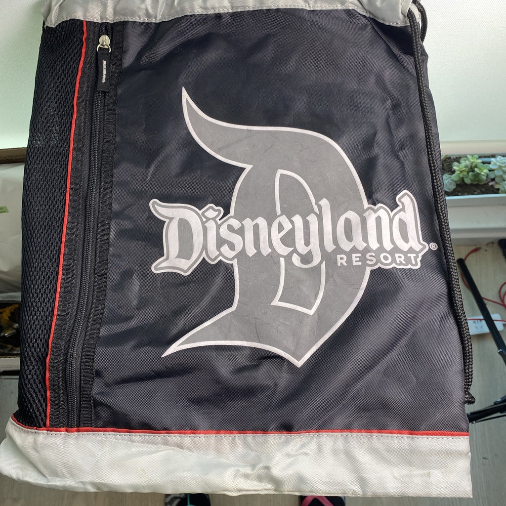 Disney Disneyland Resort 60th Diamond Celebration Annual Passholder black drawstring backpack with red piping