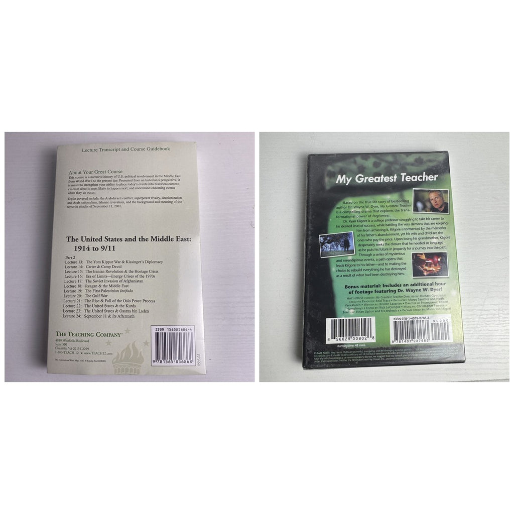Two factory-sealed DVDs featuring The Great Courses Middle East history series and Wayne Dyer's Tales of Everyday Magic.