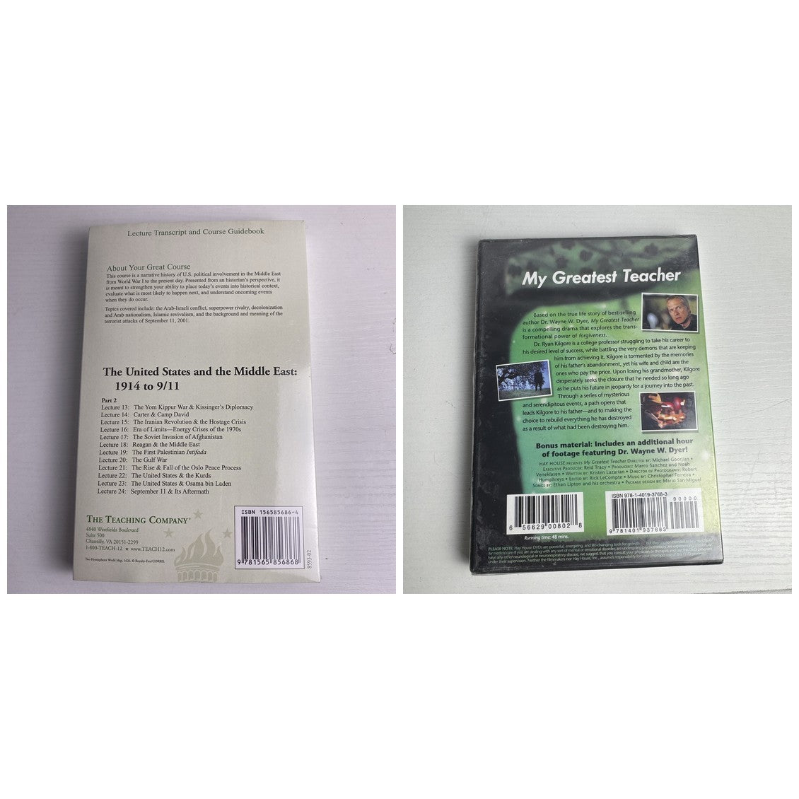 Two factory-sealed DVDs featuring The Great Courses Middle East history series and Wayne Dyer's Tales of Everyday Magic.