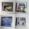 Set of 4 factory-sealed CDs including Salve Regina Gregorian Chant, Absolute Worship, and Little Genius children's songs.