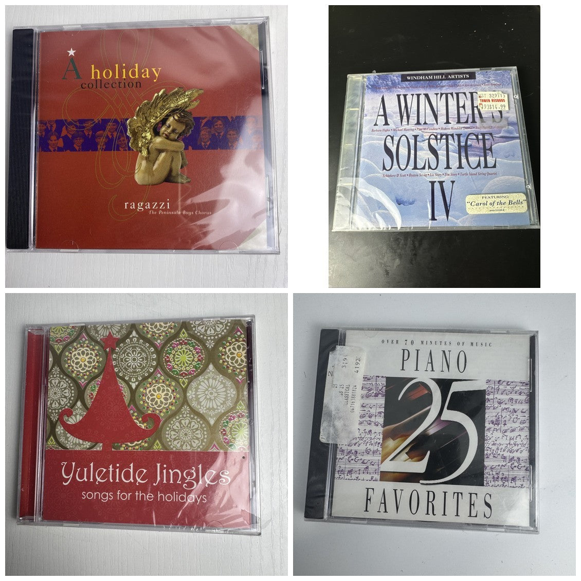 Set of 4 brand new factory-sealed holiday CDs including Windham Hill Winter Solstice IV and classical music compilations.