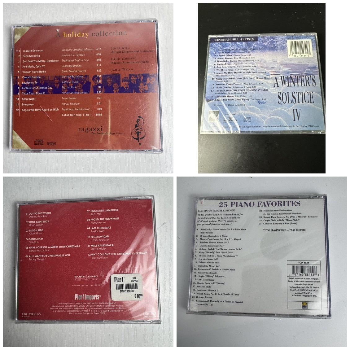 Set of 4 brand new factory-sealed holiday CDs including Windham Hill Winter Solstice IV and classical music compilations.