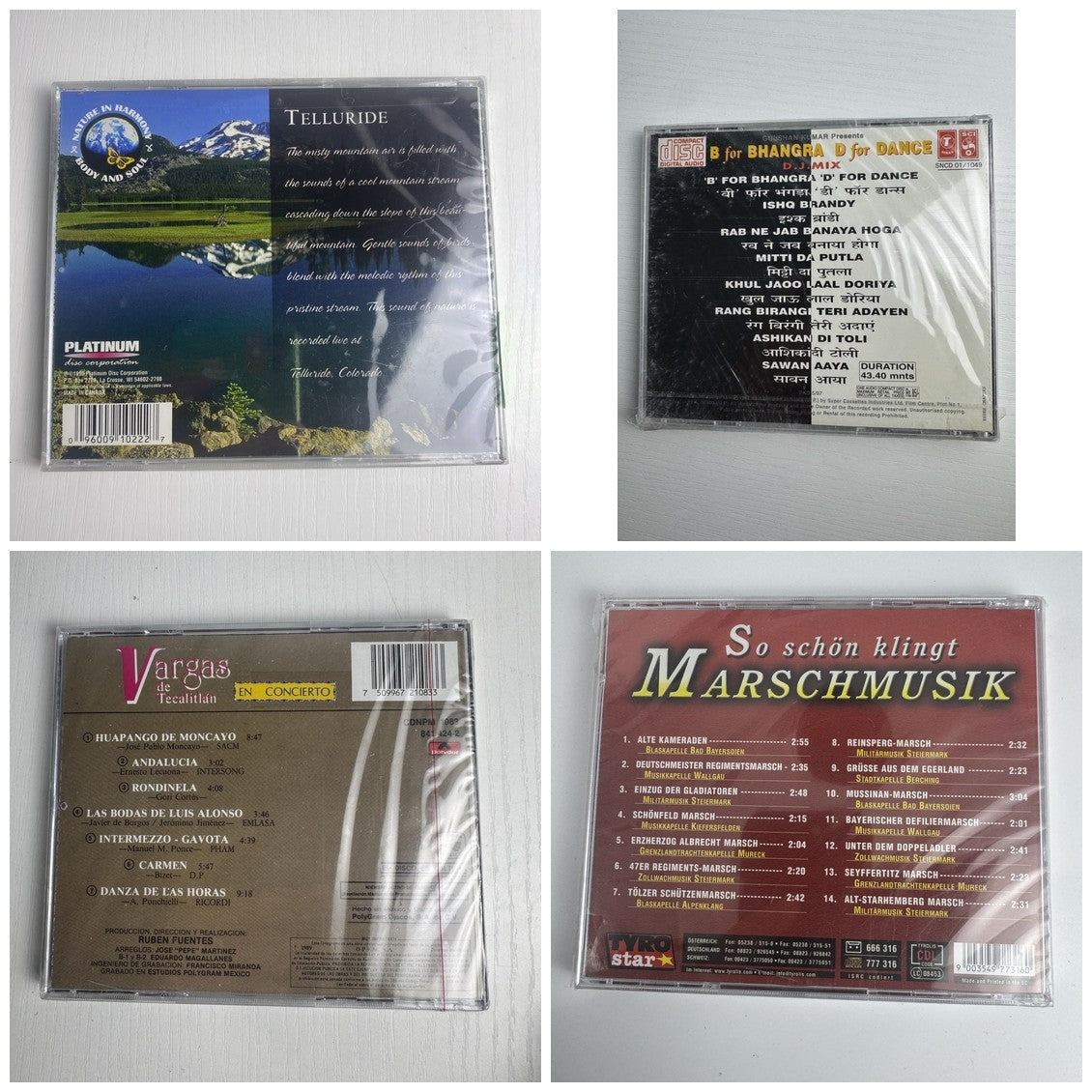 Set of four brand new factory-sealed world music CDs including Mariachi Vargas and Telluride ambient soundscapes
