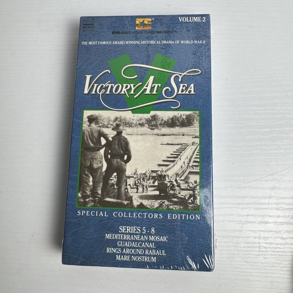 Four factory-sealed Victory At Sea Special Collectors Edition VHS tapes, Volumes 1, 2, 5, and 6.