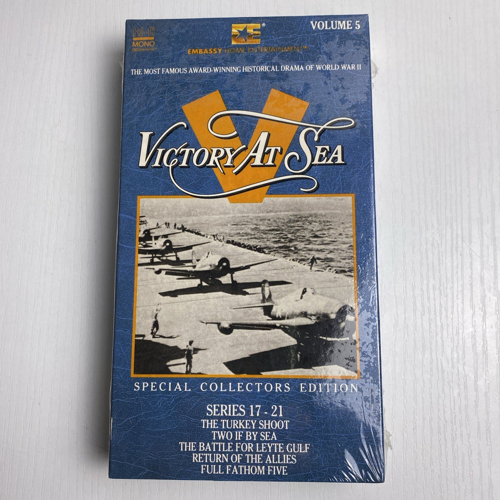 Four factory-sealed Victory At Sea Special Collectors Edition VHS tapes, Volumes 1, 2, 5, and 6.