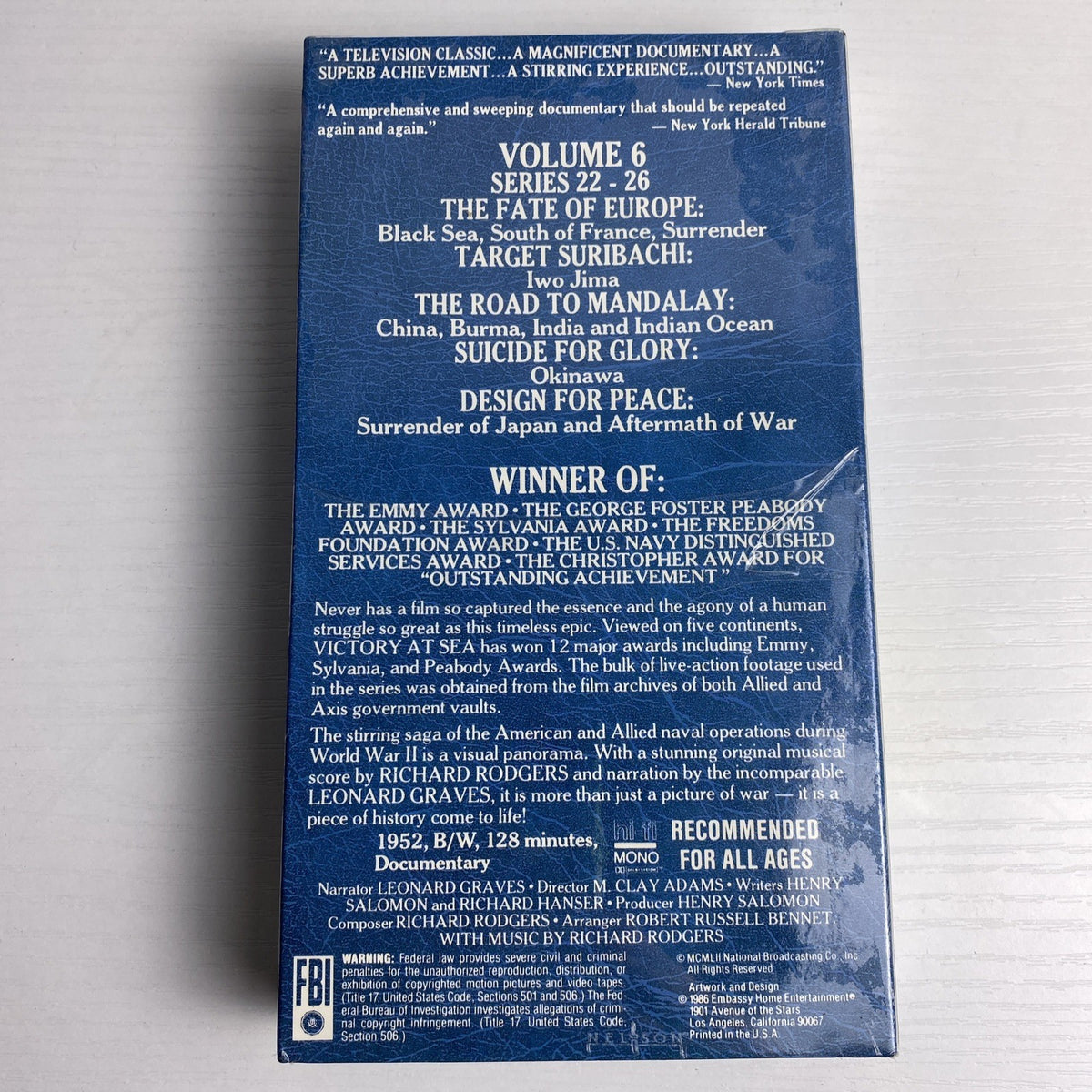 Set of four factory sealed WWII documentary VHS tapes including Victory At Sea Volumes 3 and 6