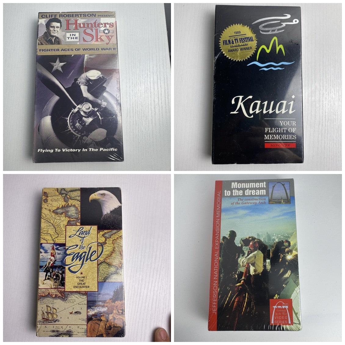 Lot of 4 brand new factory sealed documentary VHS tapes including Land of the Eagle and Hunters in the Sky