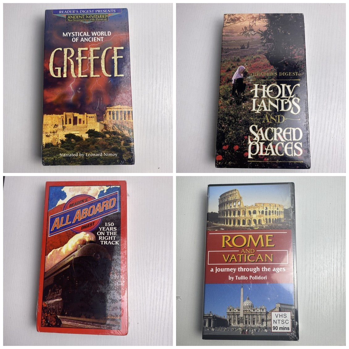 Lot of four brand new factory sealed history and travel documentary VHS tapes including Readers Digest and A&E titles.