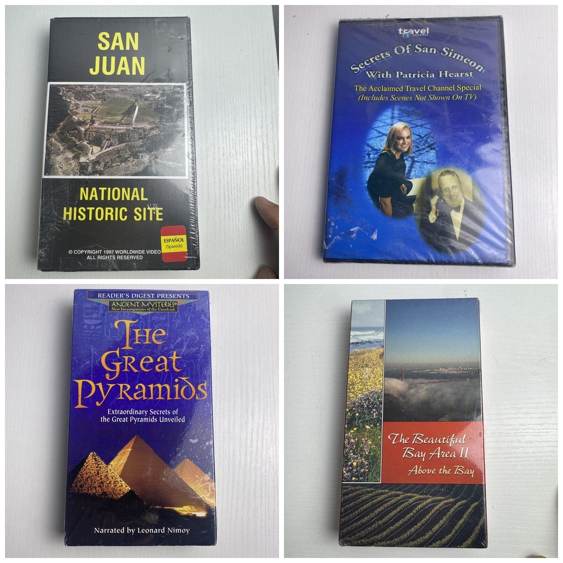 Factory sealed 4-piece travel and history documentary set featuring 3 VHS tapes and 1 DVD.