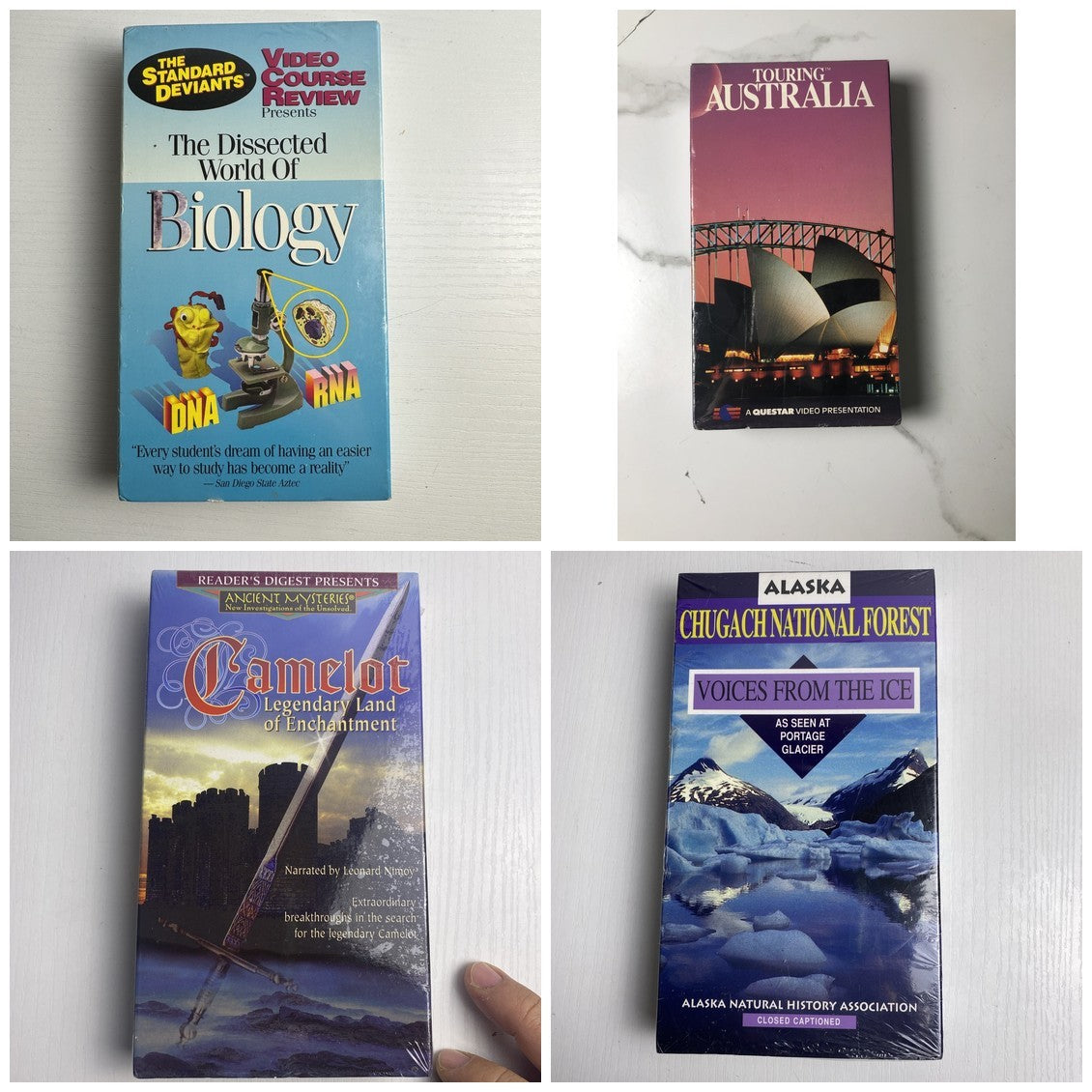 Lot of 4 brand new factory sealed vintage educational documentary VHS tapes including Camelot narrated by Leonard Nimoy