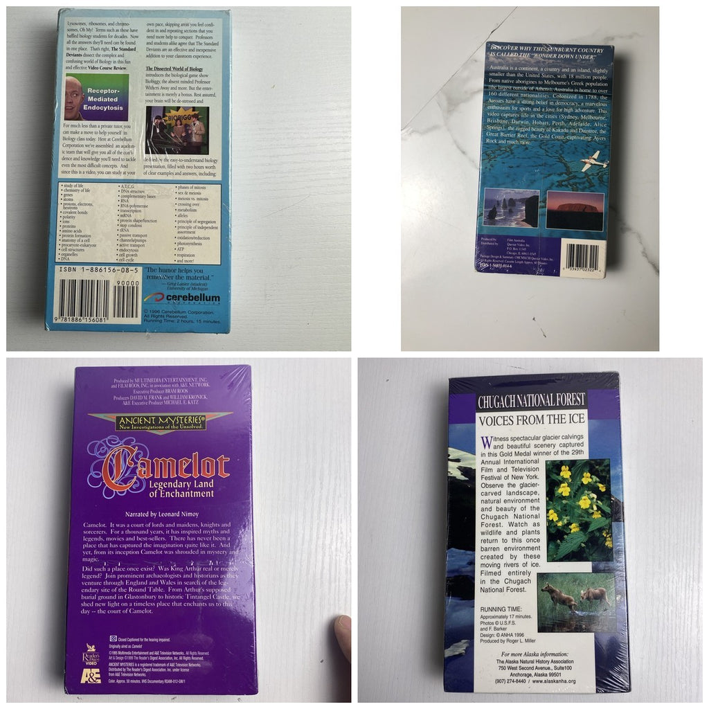 Lot of 4 brand new factory sealed vintage educational documentary VHS tapes including Camelot narrated by Leonard Nimoy