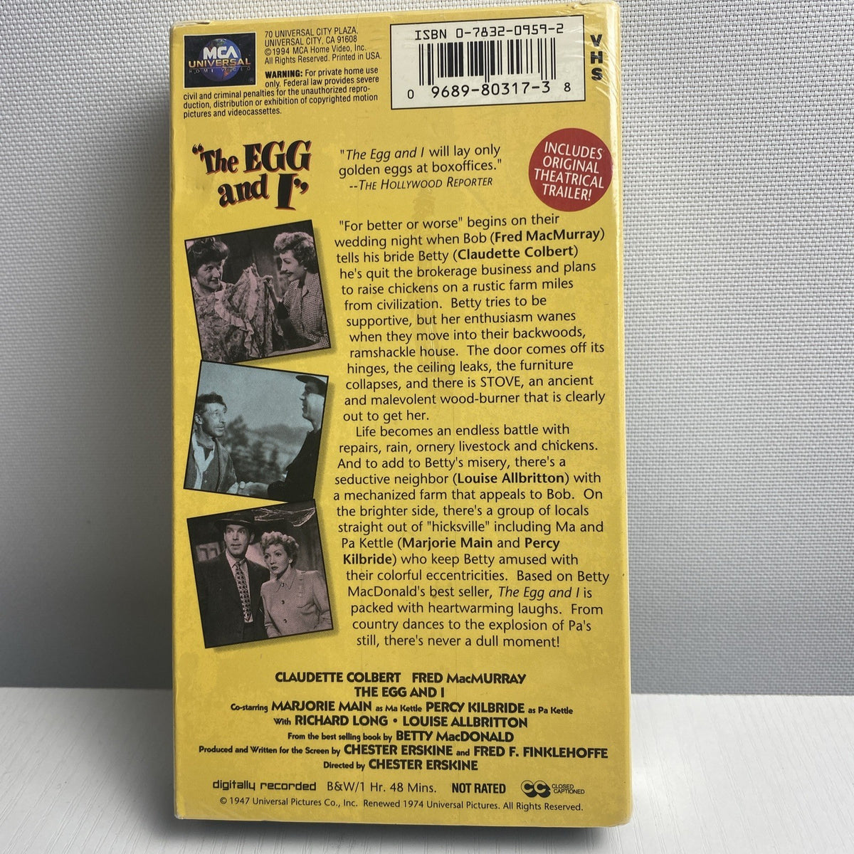 Lot of four brand-new factory-sealed vintage family VHS tapes including Alice in Wonderland and The Egg and I.