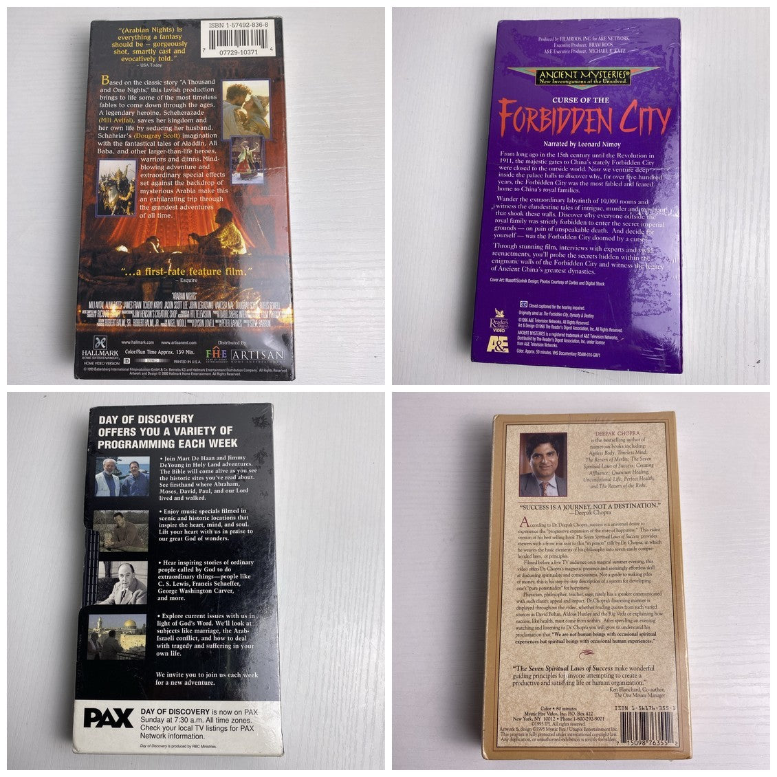 Lot of 4 brand new factory-sealed documentary VHS tapes including Arabian Nights and Ancient Mysteries.