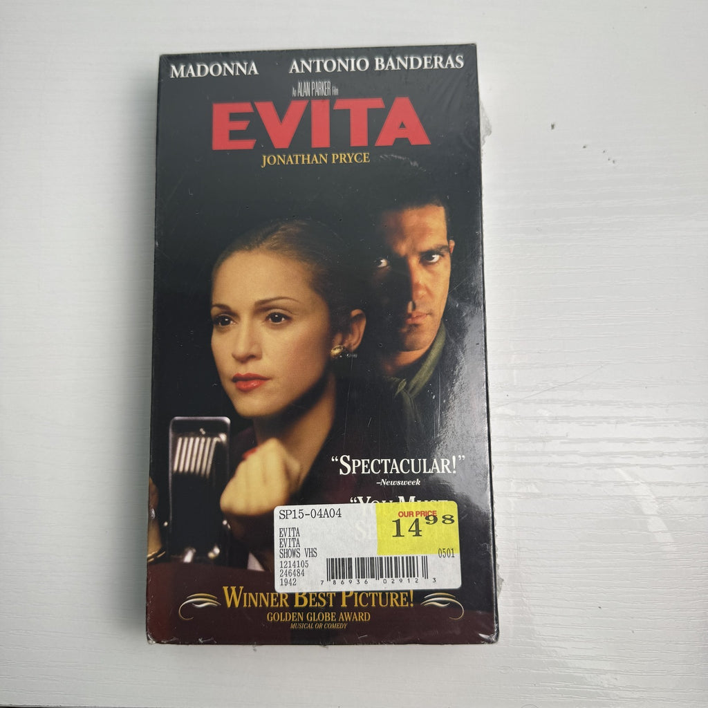 Factory-sealed lot of 4 VHS tapes including Erin Brockovich, Evita, Fish Hawk, and Frank Patterson.