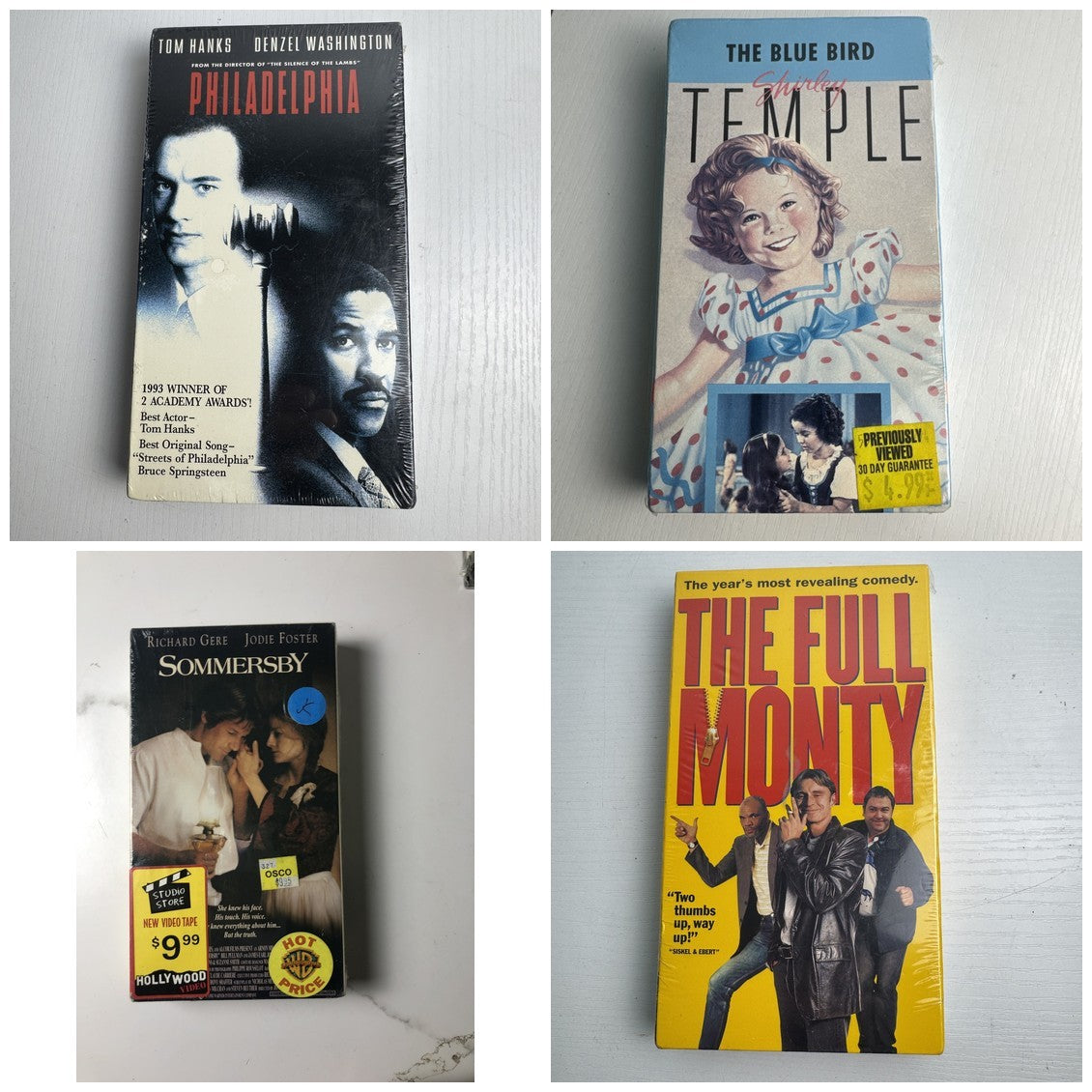 Bundle of 4 factory sealed brand new VHS movie tapes including Philadelphia and The Full Monty