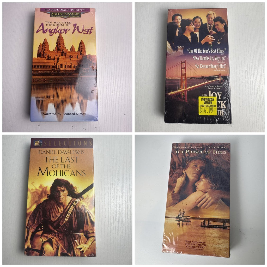 Set of 4 factory-sealed drama VHS tapes including The Last of the Mohicans, The Prince of Tides, and The Joy Luck Club.