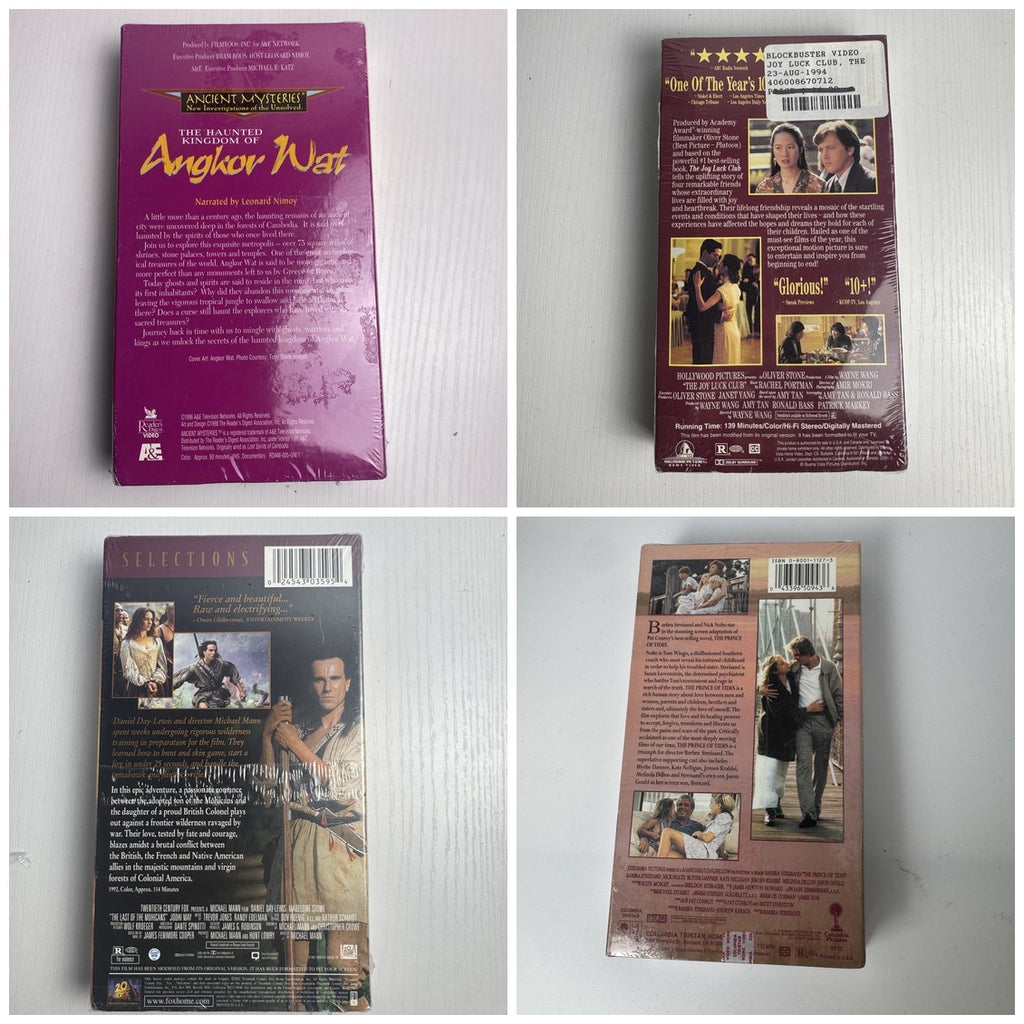Set of 4 factory-sealed drama VHS tapes including The Last of the Mohicans, The Prince of Tides, and The Joy Luck Club.