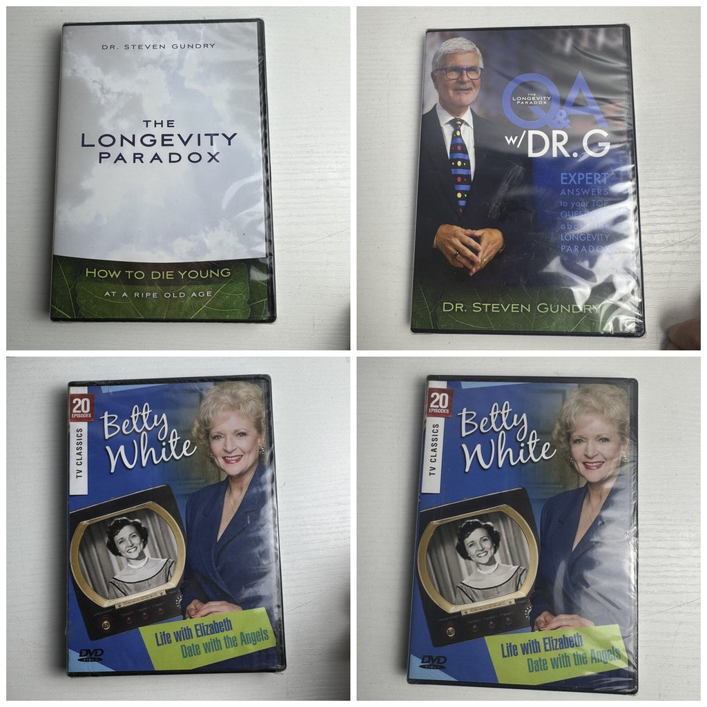 Brand new factory-sealed 4-DVD set featuring Dr. Steven Gundry's Longevity Paradox and Betty White TV Classics.