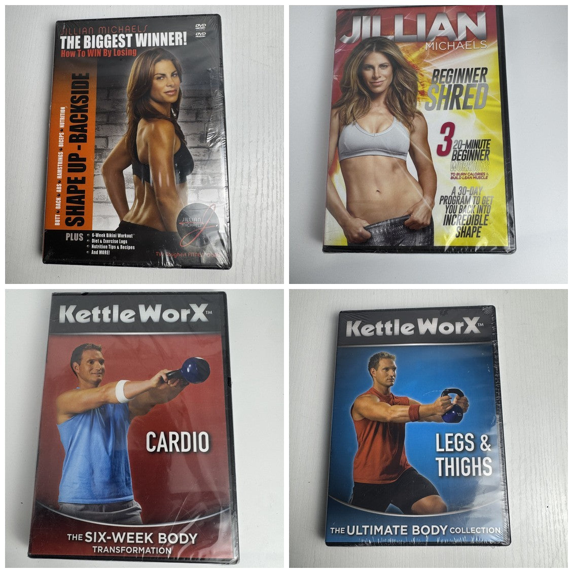 Jillian Michaels and KettleWorX 4-DVD fitness workout bundle, brand new and factory sealed.