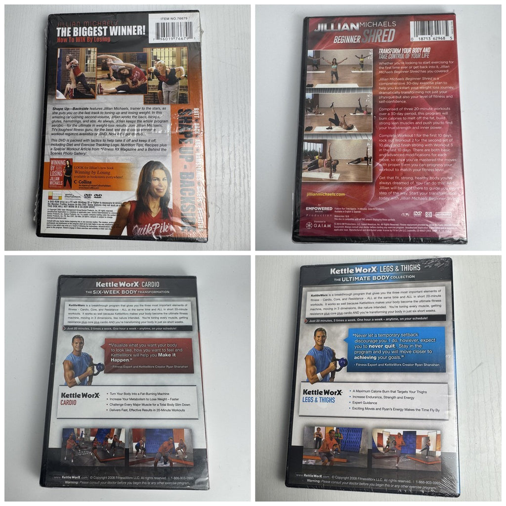 Jillian Michaels and KettleWorX 4-DVD fitness workout bundle, brand new and factory sealed.