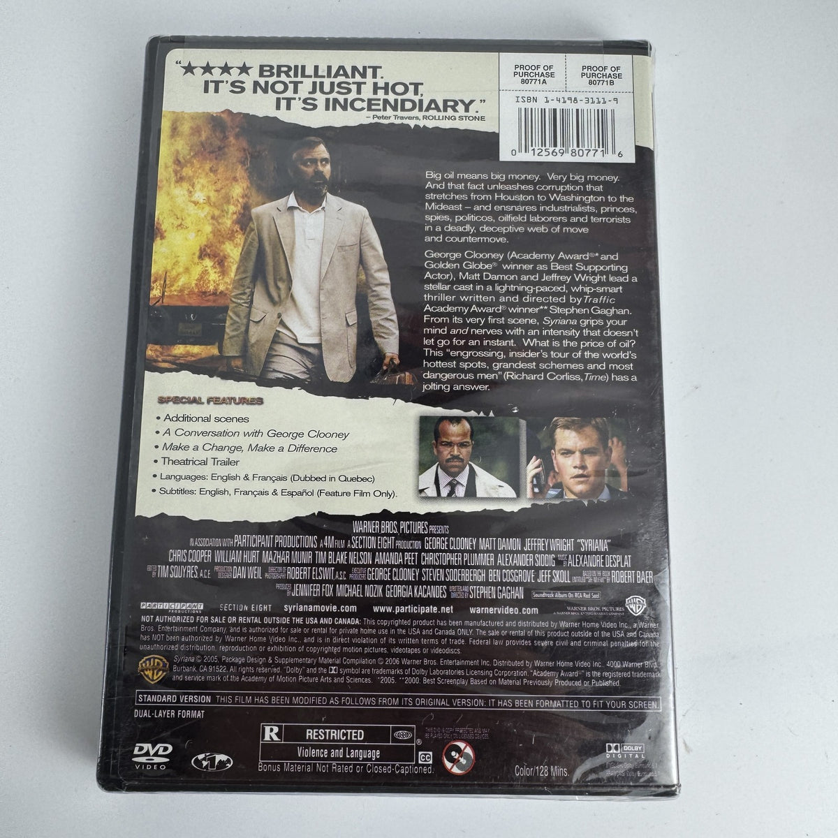 Set of 4 brand-new sealed DVDs including Ocean's Twelve, Syriana, Good Night and Good Luck, and Lower Body Yoga
